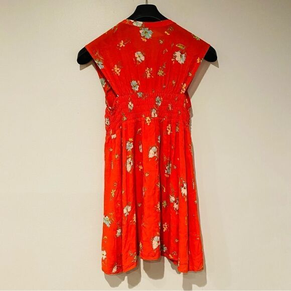 Free People Greatest Day Orange Floral Smocked Minidress Size XS - Picture 4 of 7